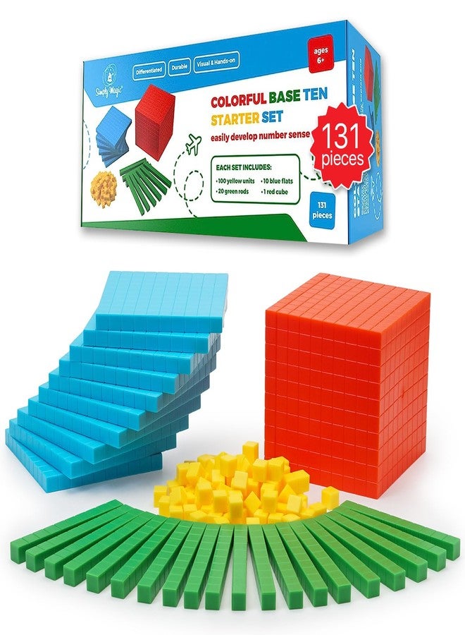 Simply magic 131 PCS Base Ten Blocks for Math - Place Value Blocks, Base 10 Math Manipulatives K-3, Math Counters, Number Blocks, Math Cubes for Kids, Counting Blocks - Kindergarten 1st 2nd 3rd Grade - Image 1
